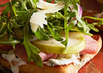 Open-Face Pear and Ham Ciabatta