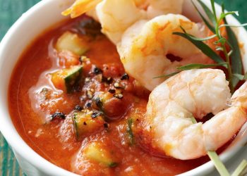Roasted Tomato Gazpacho with Shrimp