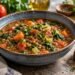 Mediterranean lentil and vegetable soup with tomatoes, carrots and greens