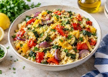 Roasted vegetable couscous with lemon and fresh herbs