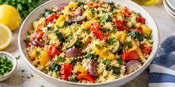 Roasted vegetable couscous with lemon and fresh herbs